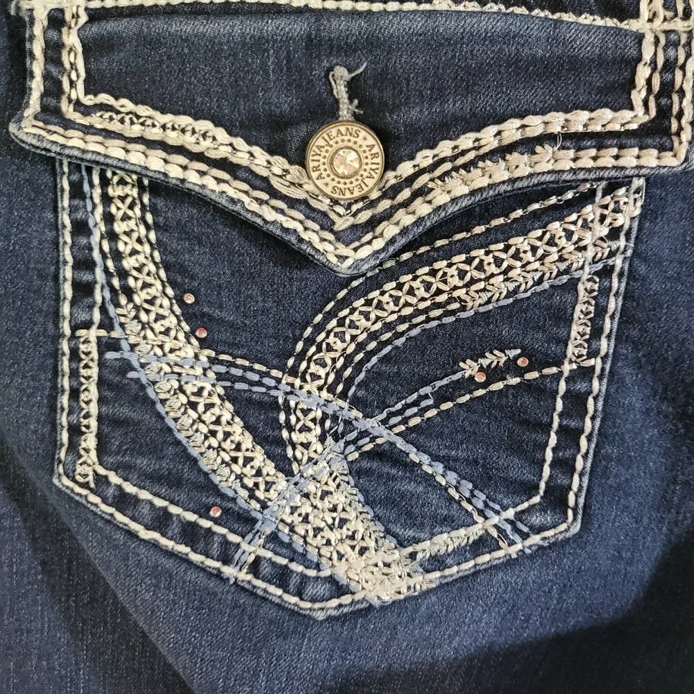 Ariya Jeans Women's Embellished Whisker Faded Jeans Size 15/16 Blue - Picture 10 of 15